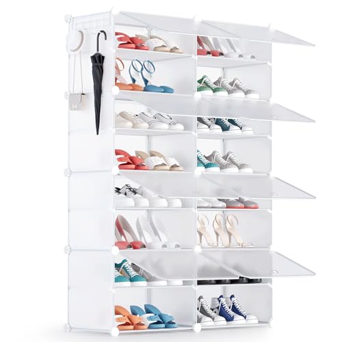 YIHATA Schuhregale für 32 Paar Schuhe, Schuhschrank mit 2x8 Ebenen, Staubdichter Shoe Rack Schuhaufbewahrung für Flur Schlafzimmer Kleiderschrank Eingangsbereich - Weiß