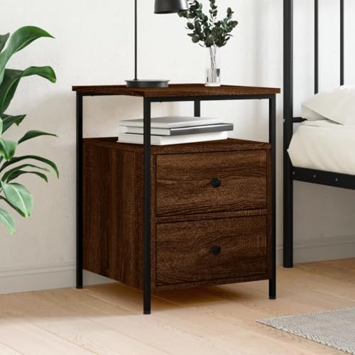 Gecheer Nachttisch Braun Eichen-Optik 44x45x60 cm Holzwerkstoff, Nachtschrank Nachtkonsole Nachtkommode Schlafzimmer Schrank Kommode