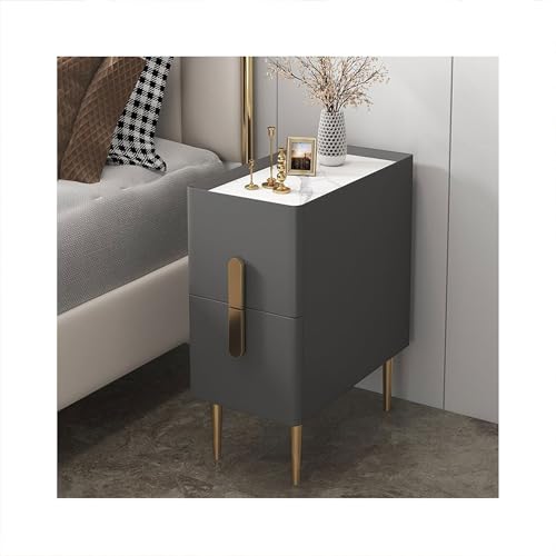 Moderner schmaler Nachttisch mit 2 Schubladen, schmaler Nachttisch für kleine Räume, minimalistisches Design mit Metallbeinen, ideal für Schlafzimmer und Wohnzimmer (Dunkelgrau, 25 x 40 x 50 cm)