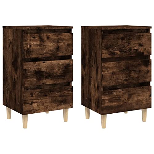 Skandinavischer Nachttisch, 2er Set, Beine aus massivem Raucheichenholz, 40 x 35 x 69 cm, stilvoller Aufbewahrungsschrank mit 3 Schubladen, für Schlafzimmer, Charme
