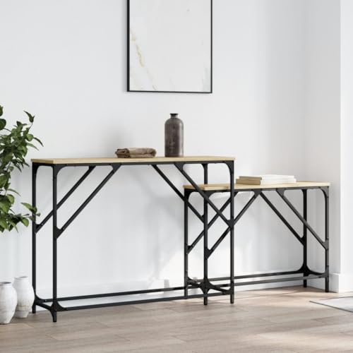 Owoxanthellate Owox 2er Nesting Konsole Sonoma Eiche Holz Metall 100x28x75 & 80x22x60 cm 80 kg Wohnzimmer Flur Schlafzimmer