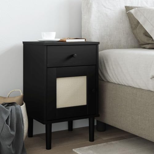 WKIEQACO,, Nachtkommode SENJA Rattan Optik, schwarz, 40 x 35 x 65,