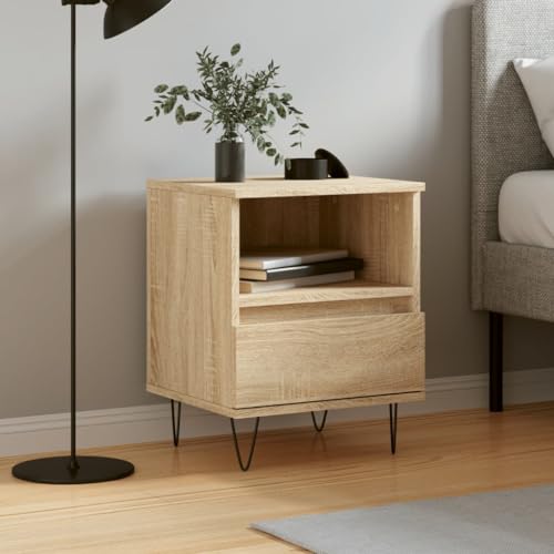 Fasba Nachttisch Sonoma-Eiche 40x35x50 cm Holzwerkstoff, Beistelltisch mit viel Stauraum, Nachtschrank, Nachtkommode, Nachtkonsole/ 830626