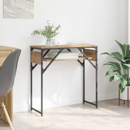 Owoxanthellate Konsolentisch Artisan Eiche 75x30x75 cm Industrie-Stil aus Holzwerkstoff mit 2 Regalen Moderner Beistelltisch für kleine Räume im Living Room Flur und Schlafzimmer