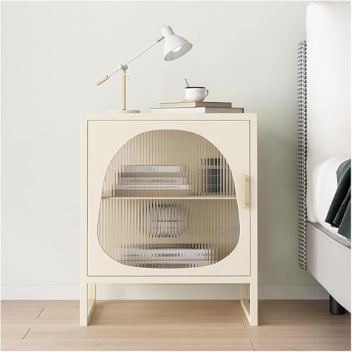 VITIWEDTY Nightstand, Natural Wood Bedside Table with Storage, Vintage Chic End Table for Bedroom Living Room Office (White Left)