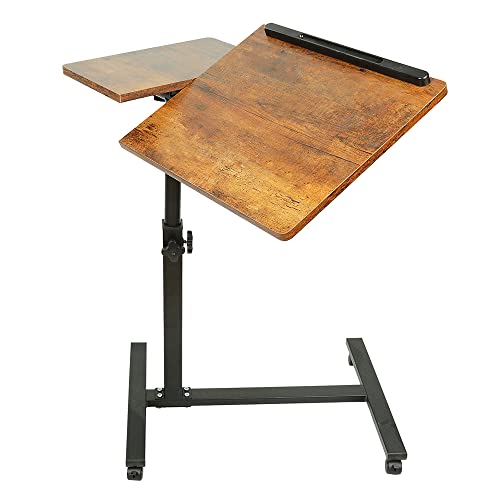 Höhenverstellbarer rollbarer Beistelltisch für Büro, Nachttisch und Computernutzung, Braun (60,34,5,58/90 cm)