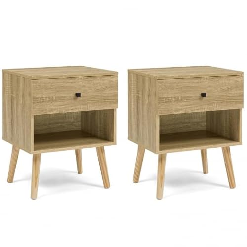 IDMarket   Set mit 2 skandinavischen Nachttischen Emmie 1 Schublade mit Nische Buche