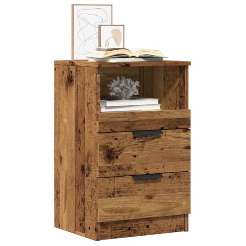 Moderner Nachttisch mit 1 Regal und 2 Schubladen, Schlafzimmer-Nachttisch für Schlafzimmer & Wohnzimmer, Vintage-Holz-Finish, 40 x 36 x 65 cm, Holzpelz