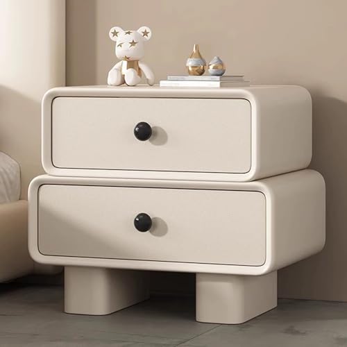 Snaweo Nachttisch Aus Massivholz, 2 Schubladen, Schlichter Moderner Nachttisch Aus Leder, Extrem Schmaler Kreativer Aufbewahrungsschrank for das Schlafzimmer(Wit,50cm/19. 69in)