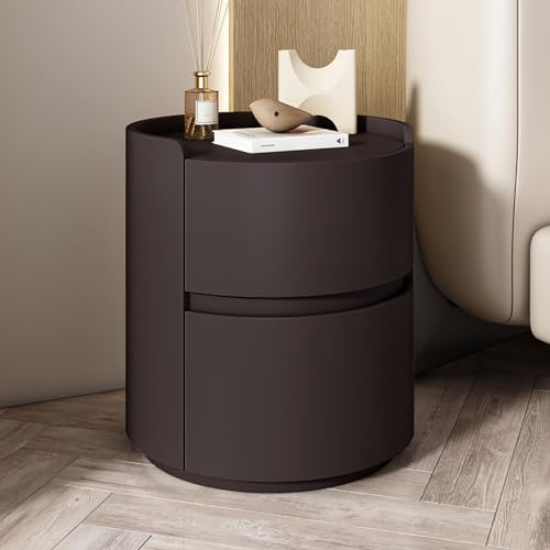 Moderner minimalistischer weißer Nachttisch – Nachttisch aus Massivholz mit Aufbewahrungsschubladen, runde Mini-Kommode, stilvoller Holzschrank für Schlafzimmer-Dekor