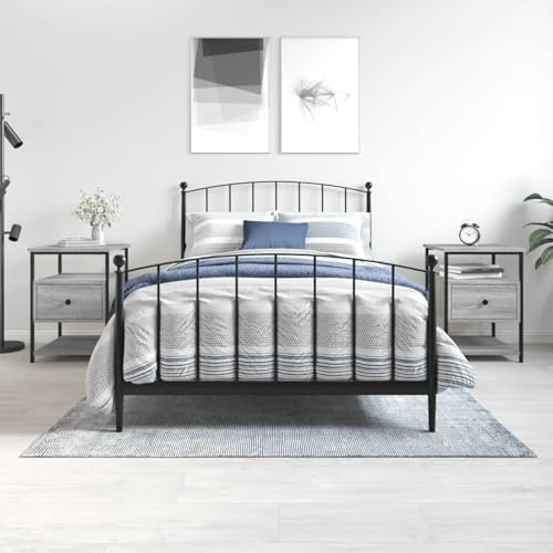 Fasba Nachttische 2 STK. Grau Sonoma 40x42x56 cm Holzwerkstoff, Beistelltisch mit viel Stauraum, Nachtschrank, Nachtkommode, Nachtkonsole