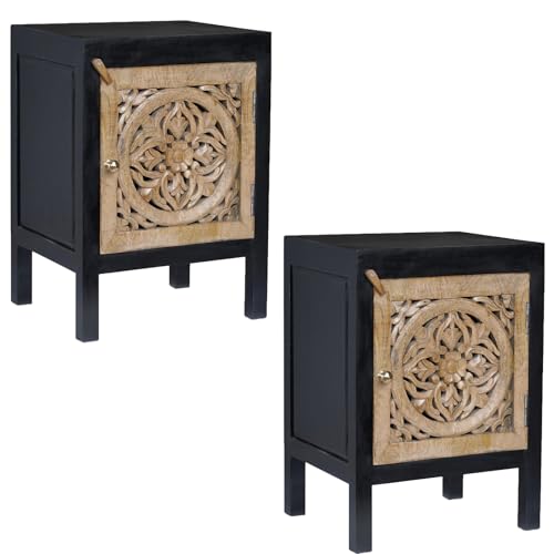 Marrakesch Marokkanische 2er Set kleine Kommode Tür Holz 54cm hoch | Beistelltisch für oder Kinderzimmer als Orientalische Möbel | Nachttische klein Aguerd