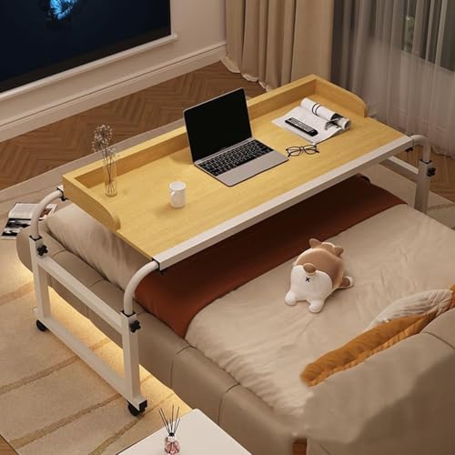 Pflegebett Beistelltisch Mit Rollen,Rollbarer Laptop-Schreibtisch über Dem Bett Ausziehbarer Mobiler Nachttisch Von 115–210 Cm Rolltisch Pflegetisch Betttisch Mit Rollen(Color:Holz)