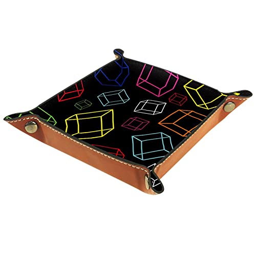 Leder Tablett, Herrendiener,, Organizer, Schreibtisch, Aufbewahrungsteller, Catchall, bunter Würfel