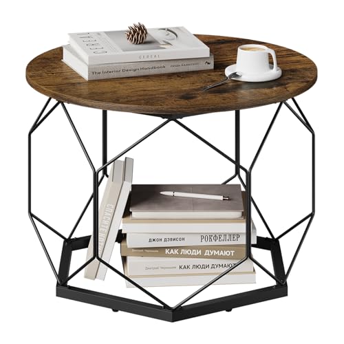 WOLTU Couchtisch rund, Wohnzimmertisch mit Stauraum, Beistelltisch Sofatisch Kaffeetisch, aus Metall MDF, Schwarz+rustikales Braun, BTS27vbn