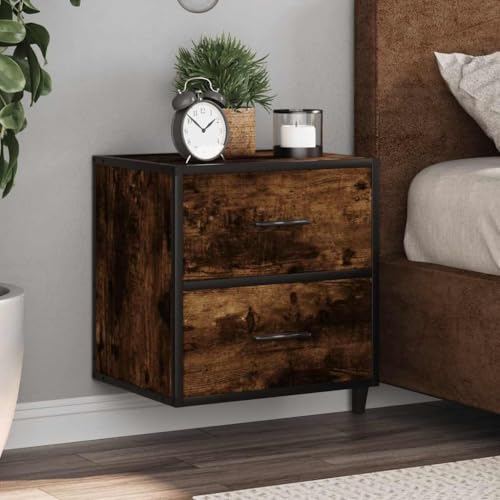 HETFTJN Wand Nachttisch Räuchereiche 40x31x39,5 cm Modernes Sideboard mit 2 Schubladen platzsparendes Schlafzimmermöbel aus Holzwerkstoff und Metall für Bedroom Wohnzimmer Flur HETFTJN Wand Nachttisch Räuchereiche 40x31x39,5 cm Modernes Sideboard mit 2 Schubladen platzsparendes Schlafzimmermöbel aus Holzwerkstoff und Metall für Bedroom Wohnzimmer Flur