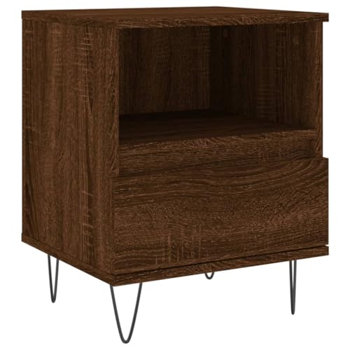 Eleganz Nachttisch Braun Eichen-Optik 40x35x50 cm aus Holzwerkstoff & Metall - Moderner Beistelltisch für Schlafzimmer, langlebig & platzsparend