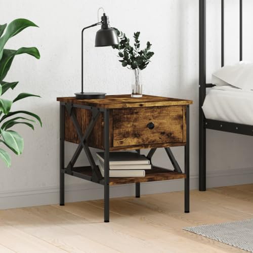 MOBCANT Nachttisch, Telefontisch Nightstand Nachttischschrank Nachtkästchen Geeignet für Wohnstube Schlafsaal Hotel Wohnung Räuchereiche 40x42x45 cm Holzwerkstoff