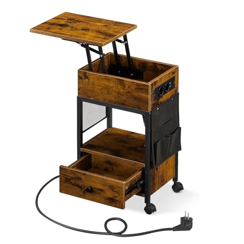 CLIPOP Nachttisch höhenverstellbar, Beistelltisch mit Ladestation, Nachtschrank mit 2 AC-Anschlüssen, 2 USB-Anschlüssen, Sofatisch aus Holz für kleine Räume Wohnzimmer Schlafzimmer, Vintagebraun CLIPOP Nachttisch höhenverstellbar, Beistelltisch mit Ladestation, Nachtschrank mit 2 AC-Anschlüssen, 2 USB-Anschlüssen, Sofatisch aus Holz für kleine Räume Wohnzimmer Schlafzimmer, Vintagebraun