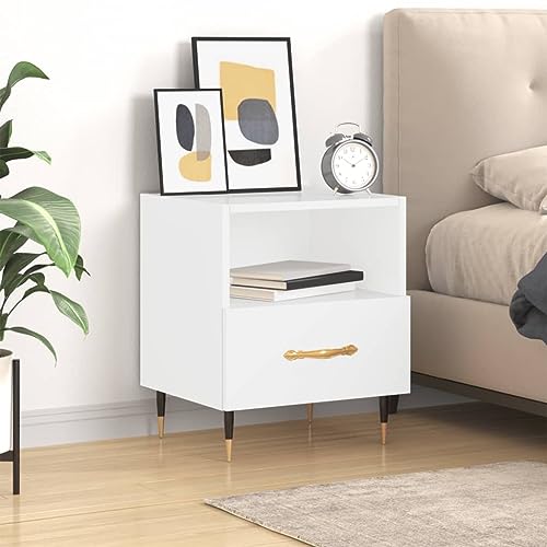 Myheimly Nachttisch Nachttische Nachtschrank Nachtkonsole Telefontisch Hochglanz-Weiß 40x35x47,5 cm Holzwerkstoff 3030156de