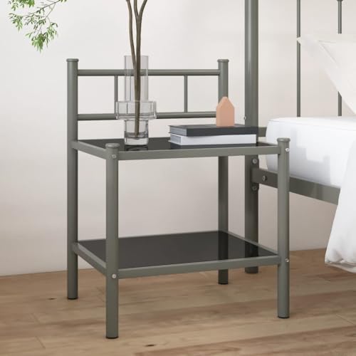 UJCHVHN Artikel-Bedside Cabinet Grau und Schwarz, 45 x 34,5 x 60,5 cm, Metall und Glas, Tische, Nachttische