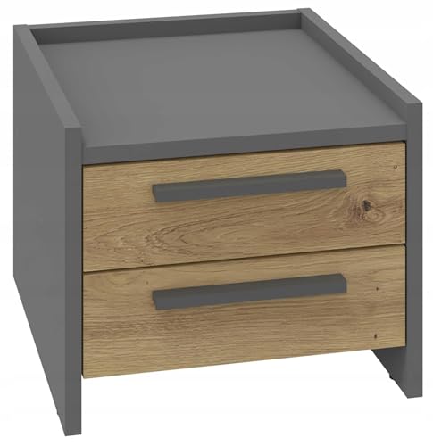 MATKAM Nachttisch ALTIVO 2SN H29,6 x B36 x T35,6 cm, mit 2 flachen Schubladen (Anthrazit Grau-Wotan Eiche)