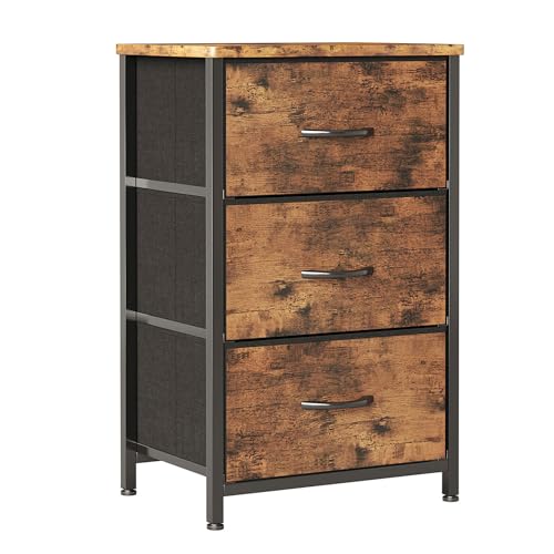 CAIYUN Nachttisch mit 3 Stoffschubladen, Schmaler Kommodenschrank für Schlafzimmer, Wohnzimmer und Flur, Holzplatte, Platzsparend, Schwarz, Modernes Design