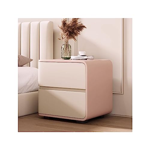Nachttische Massivholz Elegante skandinavische Kommode mit 2 Schubladen aus Leder Nordisch für Schlafzimmer