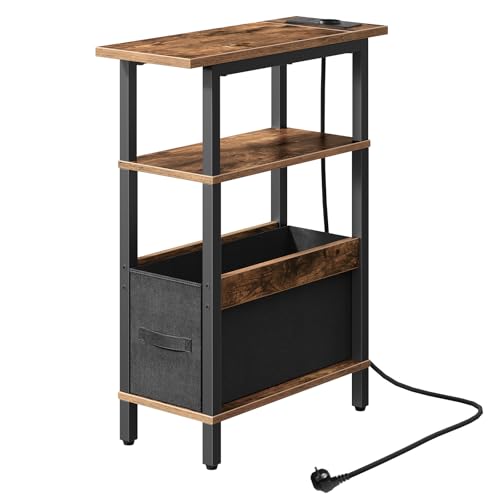 MAHANCRIS Beistelltisch mit Ladestation, Nachttisch mit Herausnehmbarer Schublade, Kleiner Couchtisch für begrenzten Platz, Schlafzimmer, Wohnzimmer, Büro, Rustikales Braun und Schwarz AETHR125UE01 MAHANCRIS Beistelltisch mit Ladestation, Nachttisch mit Herausnehmbarer Schublade, Kleiner Couchtisch für begrenzten Platz, Schlafzimmer, Wohnzimmer, Büro, Rustikales Braun und Schwarz AETHR125UE01