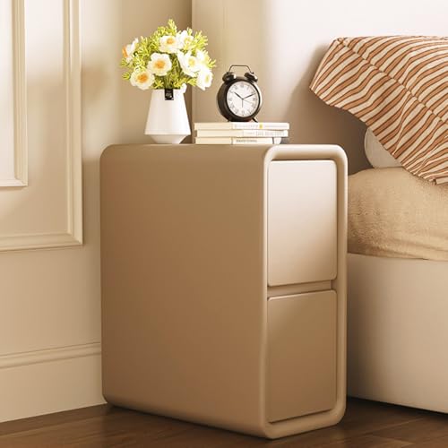Generisch Nachttisch aus Massivholz mit Schublade und Mikrofaser-Leder-Finish, stilvoller Nachttisch für Schlafzimmer, Farbe Khaki