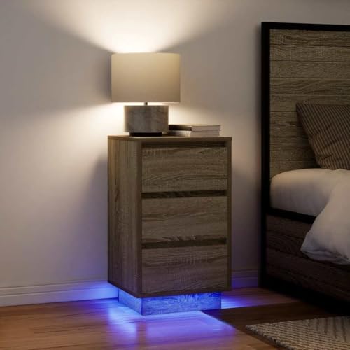 UTSRABFA Nachttisch mit LED-Leuchten Sonoma-Eiche 38x34x65 cm Schränke Wohnzimmer Möbel Bed Side Table Bedroom Beistelltisch Schmal für Bad Schlafzimmer Jugendzimmer Wohnzimmer