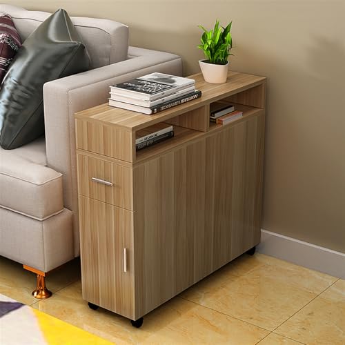 Nachttisch mit Schubladen, vertikaler Aktenschrank mit Türen, Sofa-Beistellschrank, schmaler Badezimmer-Organizer neben der Toilette, Beistelltisch mit Rollen (Braun, 90 x 25 x 72