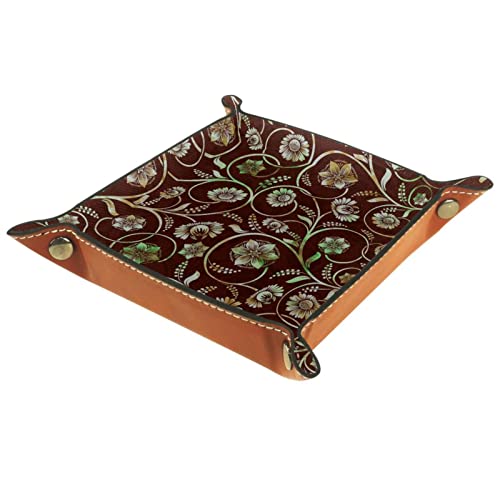 Valet Tablett, Schreibtisch Aufbewahrung s Organizer, hochwertiges PU Leder Auffangtablett, Waschtisch Tab lett, Caddy Halter,B arockes Blumenkunst Vintages Brown Grün