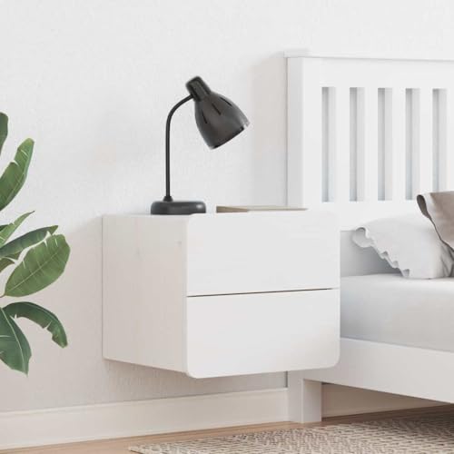 THOYTOUI Wandnachttisch 2 Stück Weiß Massivholz Kiefer Nachttische für Schlafzimmer 39 x 34 x 33 cm