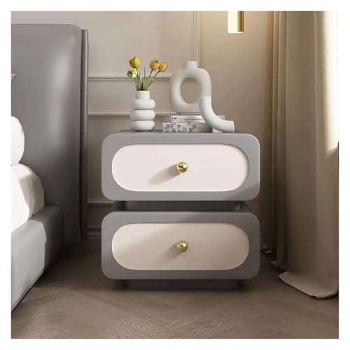 GddOGUK Nachttisch aus Massivholz, moderner Nachttisch aus Kunstleder mit 2 Schubladen, Nachttischschrank for Schlafzimmer/Büro/Wohnzi mmer, Endseite(Grey,45x40x50cm)