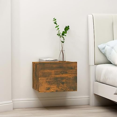 KATERYY Nachttische 2 STK. Räuchereiche 40x30x30 cm Holzwerkstoff,Schwebender Nachttisch im RäuchereicheDesign – platzsparend mit Stauraum für Bücher und mehr Schlafzimmer, Nachttische