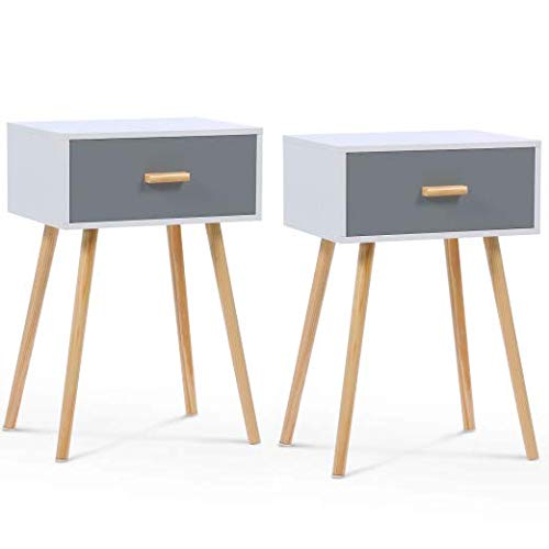 IDMarket - 2 Nachttische EIYA skandinavisch 1 Schublade Holz weiß und grau