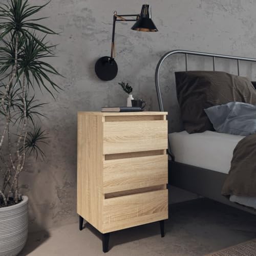 puraday Schlafzimmer Nachttisch mit Metallbeinen Sonoma-Eiche 40x35x69 cm Nachtkästchen Beistellschrank Dekorationsschrank mit Schublade Kleiner Schrank Praktisch Skandinavischen Stil