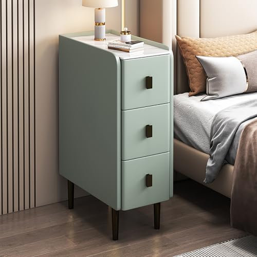 Schmaler Nachttisch für kleine Räume, schmaler Nachttisch mit PU-Leder-Finish und Metallbeinen, moderner Beistelltisch mit 2 Schubladen, Aufbewahrungsschrank für Schlafzimmer und Wohnzimmer
