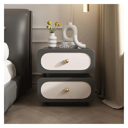 Moderner Nachttisch aus Massivholz, Nachttisch aus Kunstleder, mit 2 Schubladen, stilvoller Beistelltisch für Schlafzimmer, Büro, Wohnzimmer, 40 x 40 x 50 cm, Dunkelgrau
