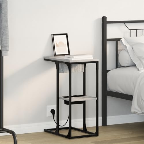 Homgoday Nachttisch Grau Sonoma 41,5 x 26 x 60,5 cm Holzwerkstoff Nightstand Model859593