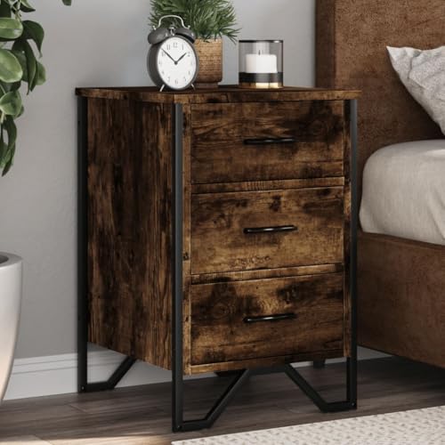 Mokuyary Nachttisch Räuchereiche 40x41x60 cm Holzwerkstoff Beistelltisch, Nachtschrank Schlafzimmer, modern für Wohnzimmer Schlafzimmer Arbeitszimmer Gästezimmer