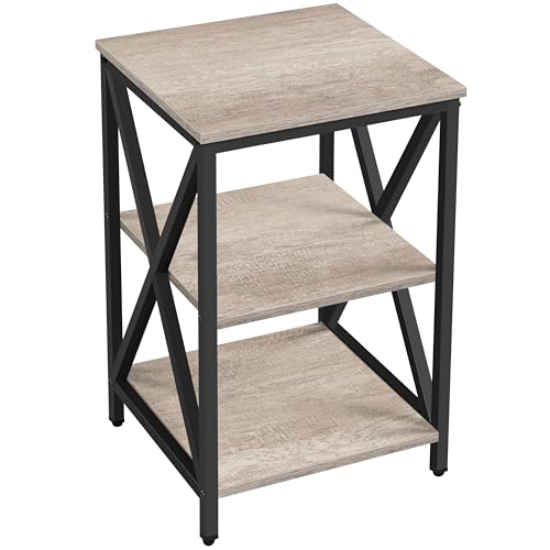 Yaheetech Nachttisch Beistelltisch X-Form Sofatisch Kaffeetisch mit Regal Metallgestell 3 Ebenen Couchtisch für Schlafzimmer Industrie-Design 39,5 x 39,5 x 61 cm