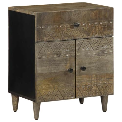 Makastle Farmhouse Nachttisch mit Stauraum, Night Stand Nachtschrank Beistelltisch für Schlafzimmer Wohnzimmer, Hellgrau 50x33x60 cm Massivholz Mango