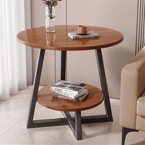 Runder Nachttisch, 2-lagig, Beistelltisch mit Metallbeinen, stilvoller Beistelltisch für Wohnzimmer, Schlafzimmer und Büro, braunes Finish (50 x 54,9 cm)