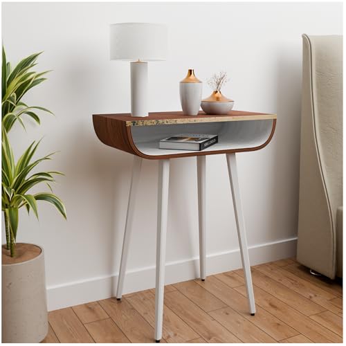 Freistehender hoher Nachttisch, moderner Nachttisch aus Holz, Wohnzimmer-Beistelltisch mit Stauraum, goldene Messingdetails (Nussbaum)