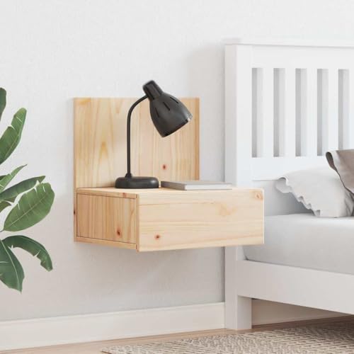 QUAHEAS Nachttisch 2er Set Braun, 42x32,5x40 cm Massivholz Kiefer, mit 2 Schubladen, Beistelltisch für Schlafzimmer