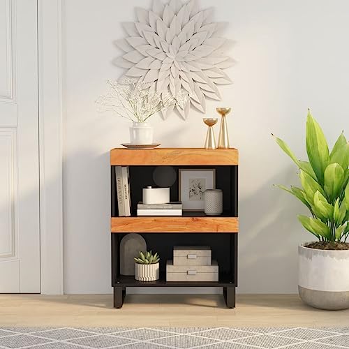 SDWEHO7 Nachtschrank mit Stauraum, Lampentisch, Beistelltisch, Nachttisch, Industriellen Beistellschrank für Schlafzimmer und Wohnzimmer, 60x33x75 cm Massivholz Akazie Braun