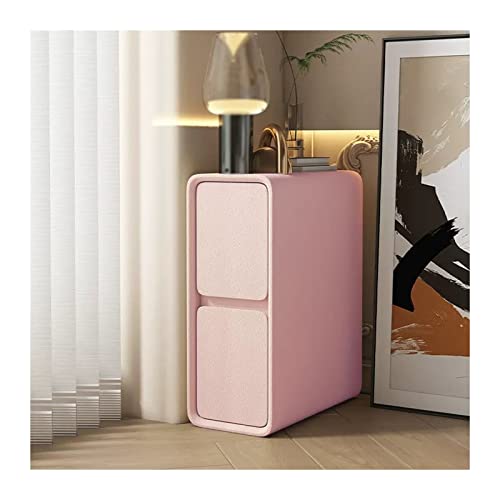 Nachttisch, modern, rosa, Kunstleder, Nachttisch, ultraschmaler Nachttisch aus Holz, für Wohnzimmer, Schlafzimmer, Beistelltisch mit 2 Schubladen, platzsparend, kein zusammengebauter Nachtti
