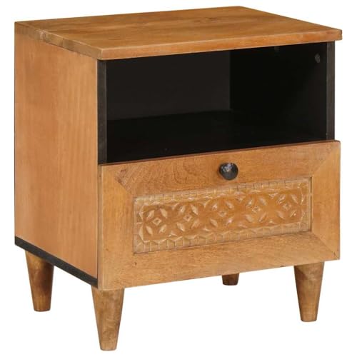 vidaXL Nachttisch Hellbraun 40 x 33 x 46 cm Massivholz Akazie, Rustikaler Nachttisch, Stabiler Holztisch, stylischer Beistelltisch, kompakte Aufbewahrung, einzelner Schubladenständer